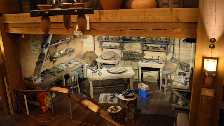 An exhibit showing an ancient workshop inside the Ark Encounter, a replica of Noah's Ark opening soon in northern Kentucky.